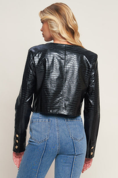 AT THE START FAUX LEATHER BOLERO JACKET. Website exclusive · Ships direct!