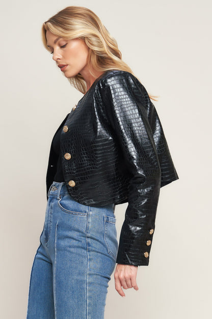 AT THE START FAUX LEATHER BOLERO JACKET. Website exclusive · Ships direct!
