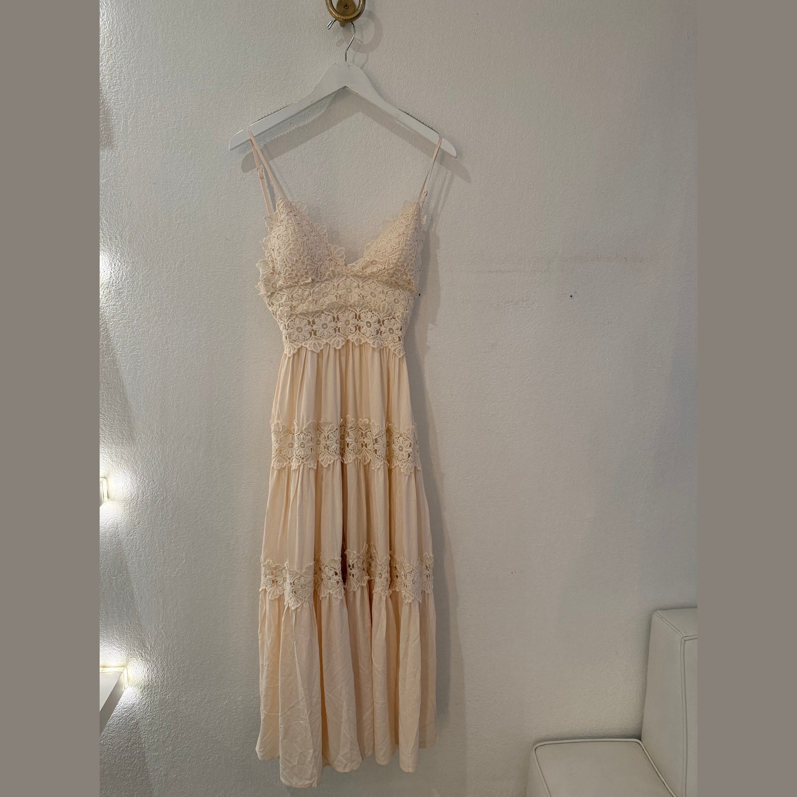 Romantic Lace & Tiered Maxi Dress in Ivory - Jaunts Boutique 