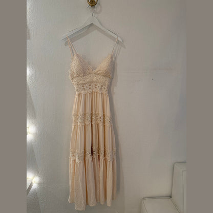 Romantic Lace & Tiered Maxi Dress in Ivory - Jaunts Boutique 
