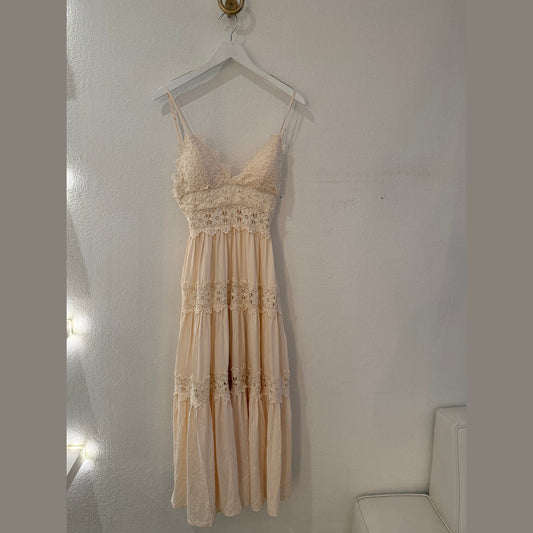 Romantic Lace & Tiered Maxi Dress in Ivory - Jaunts Boutique 
