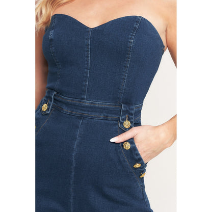 NEXT LEVEL STRAPLESS DENIM JUMPSUIT. Website exclusive · Ships direct!