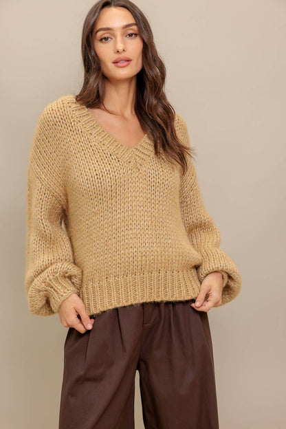 EARTHY TOUCH SWEATER KNIT TOP IN CREAM & CAMEL. Website exclusive · Ships direct!