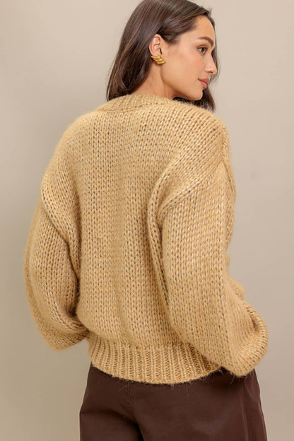 EARTHY TOUCH SWEATER KNIT TOP IN CREAM & CAMEL. Website exclusive · Ships direct!