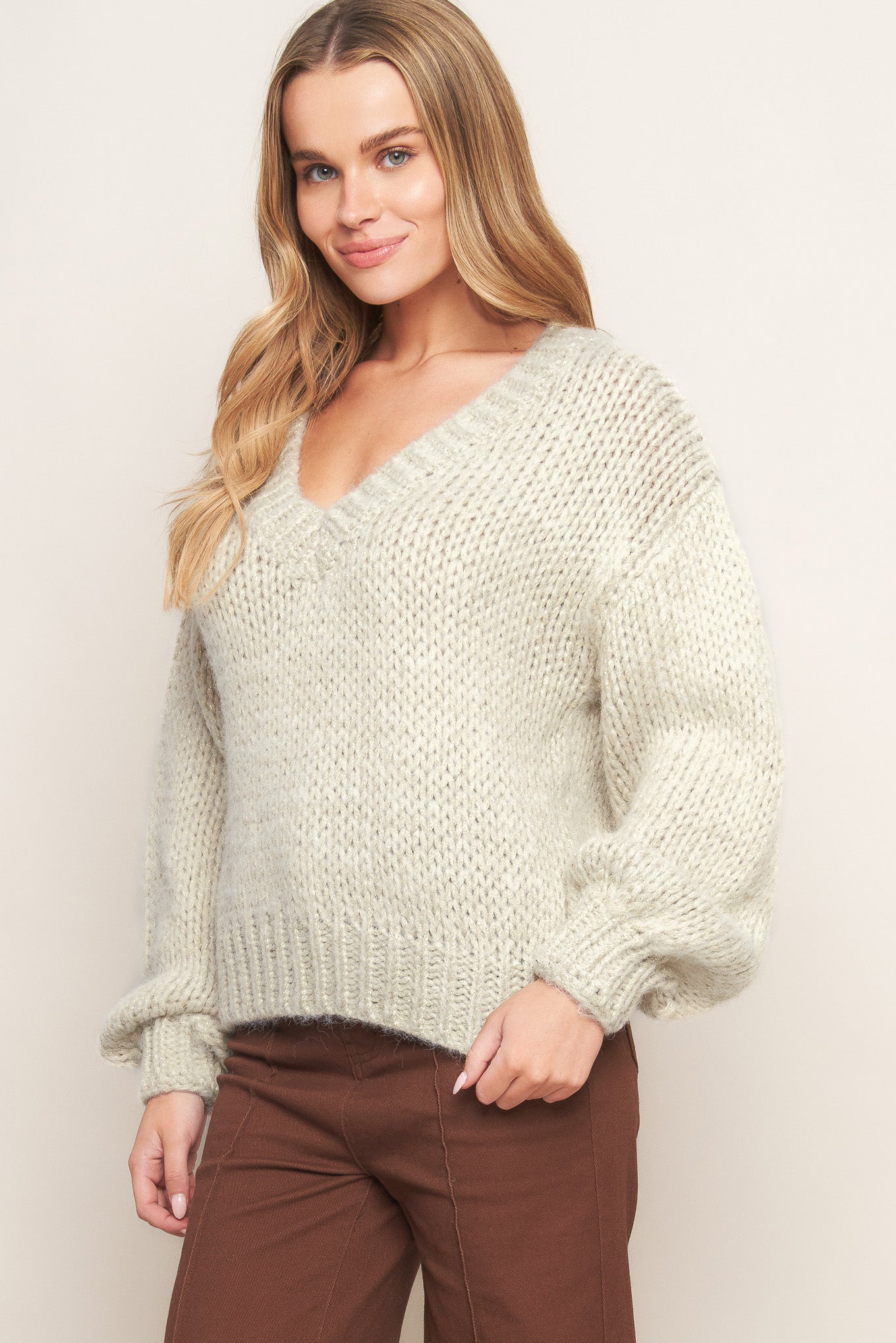 EARTHY TOUCH SWEATER KNIT TOP IN CREAM & CAMEL. Website exclusive · Ships direct!