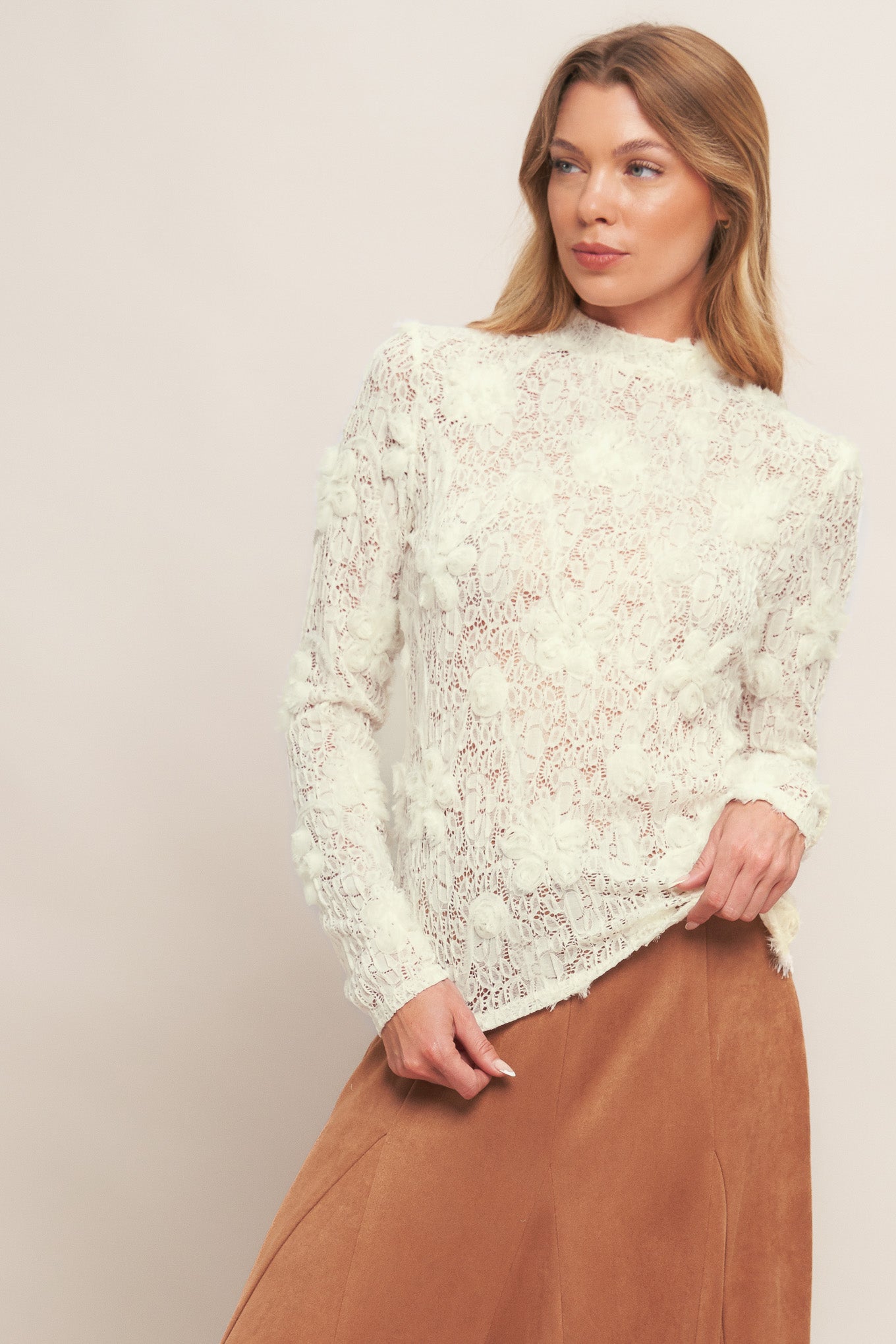 ROMANTIC SHEER FLORAL LONG SLEEVE SWEATER TOP. Website exclusive · Ships direct!