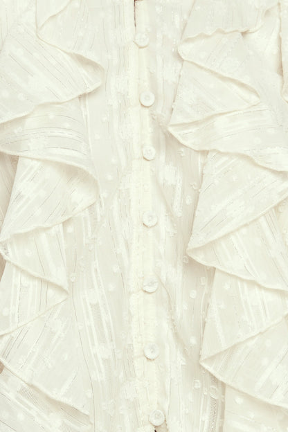 MILK & MOONLIGHT RUFFLE WOVEN BLOUSE. Website exclusive · Ships direct!