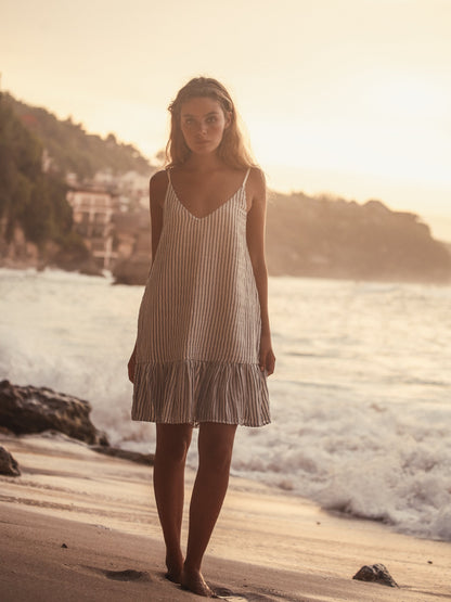 Liv Mini Ruffle Dress - Black Stripes - Website exclusive · Ships direct!