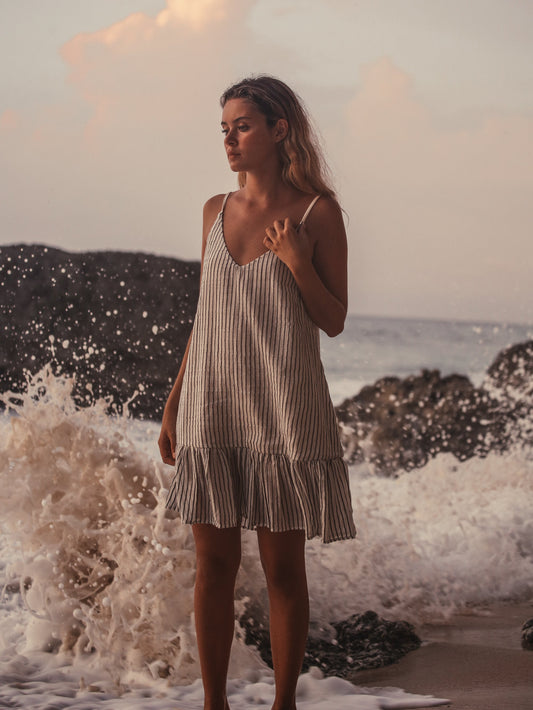 Liv Mini Ruffle Dress - Black Stripes - Website exclusive · Ships direct!