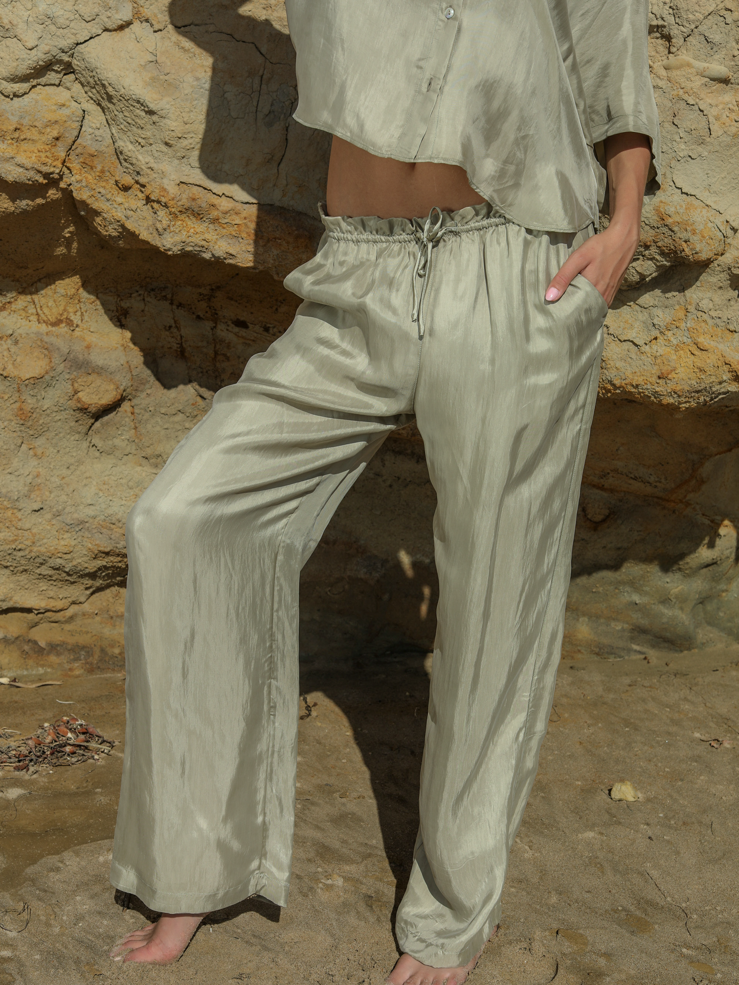 Lucid Flow Tie Pants - Khaki Green. Website exclusive · Ships direct!