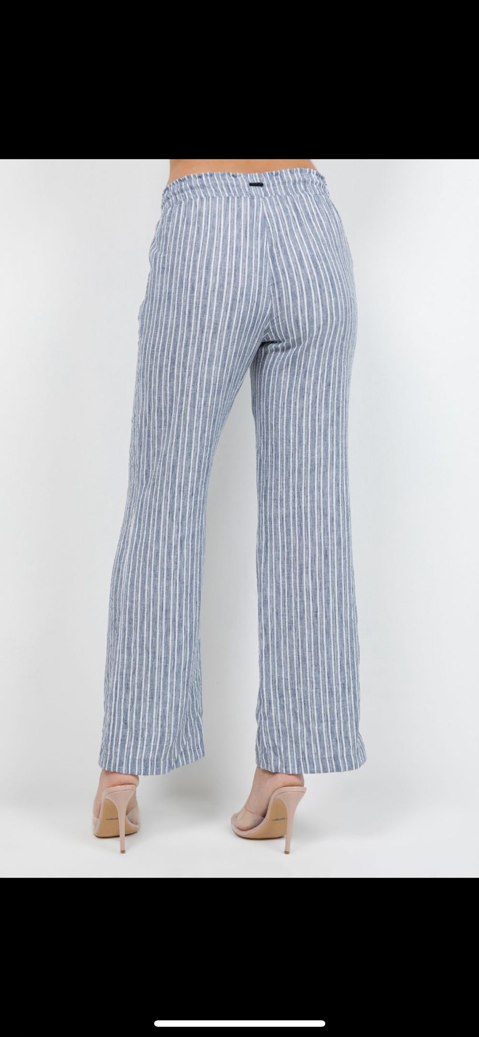 Blue & White Striped Drawstring Straight Leg Pants