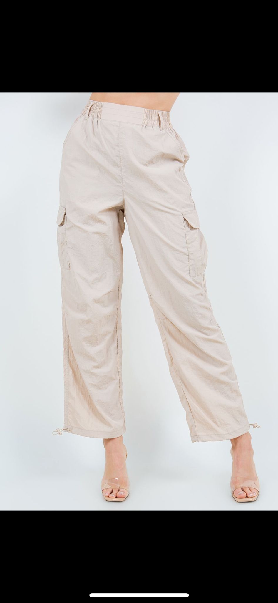 Wide Parachute Cargo Pants - Khaki