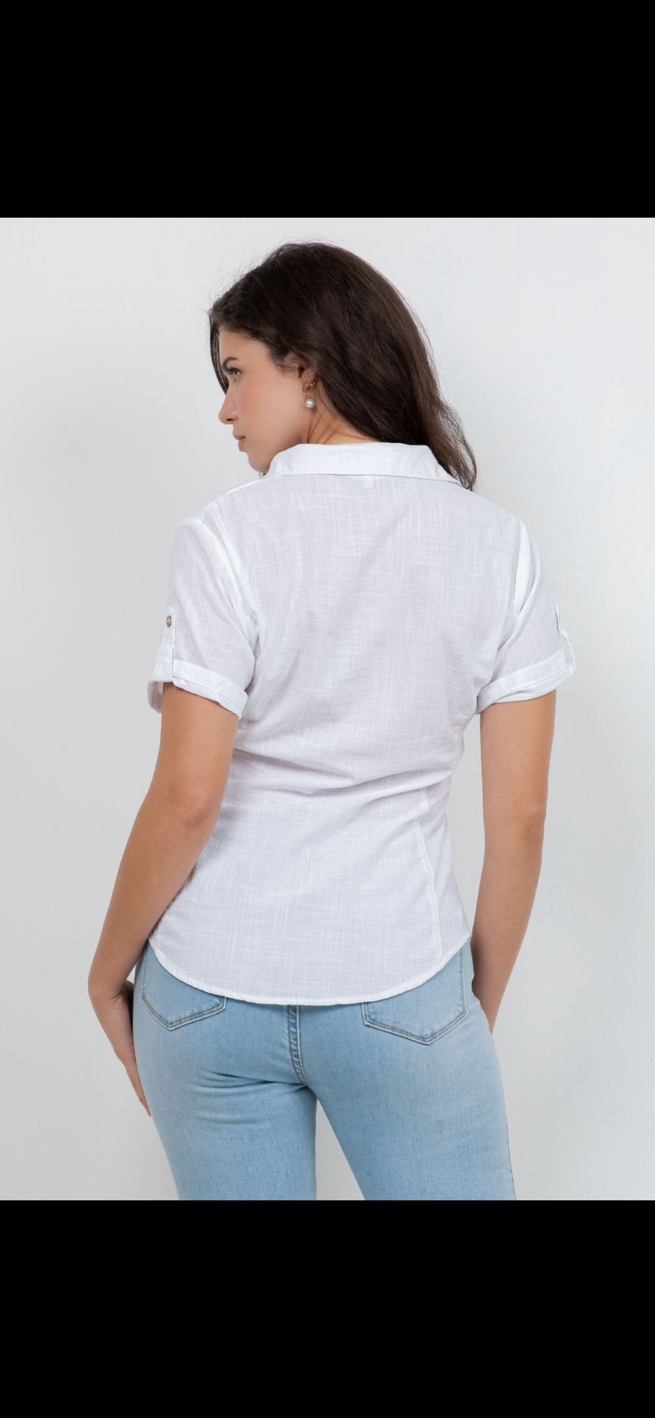 Short Sleeve Knit Fit Button-Up Shirt - White