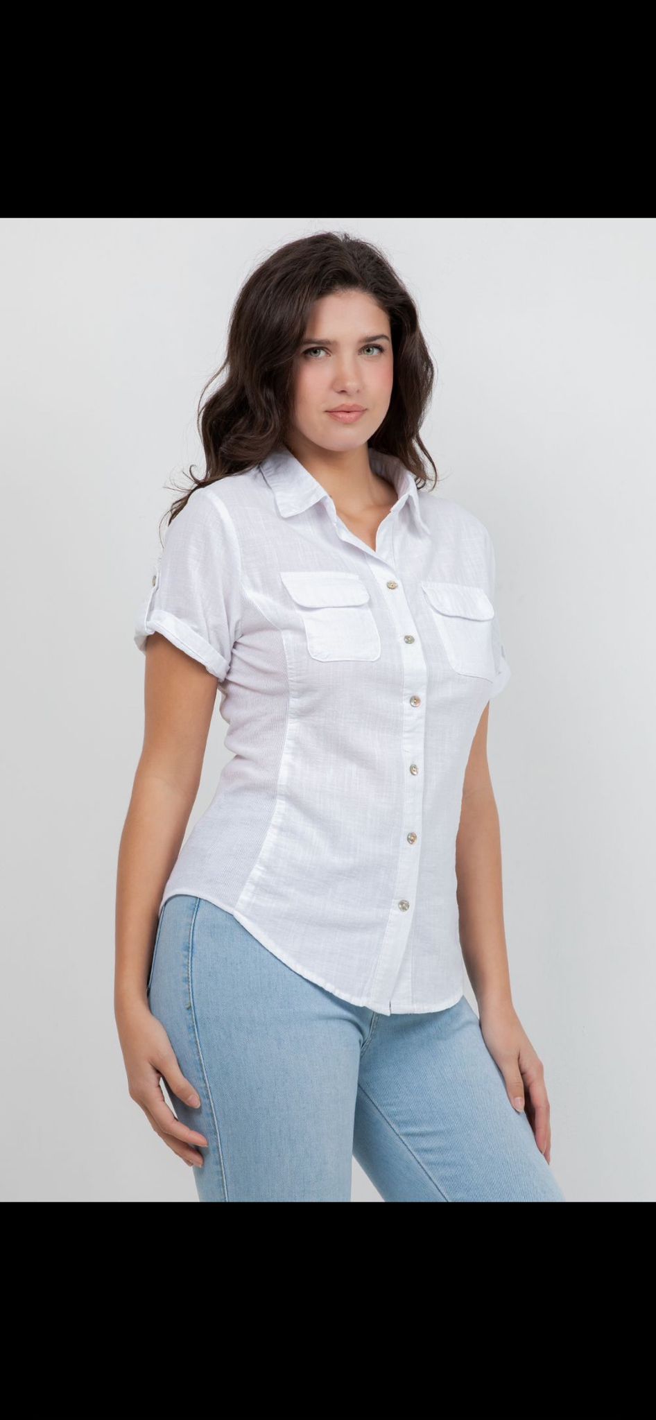 Short Sleeve Knit Fit Button-Up Shirt - White