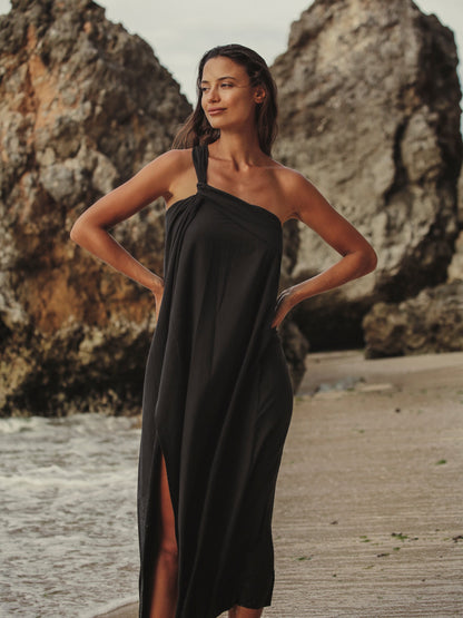 Pia One Shoulder Maxi Dress - Black. Website exclusive · Ships direct!