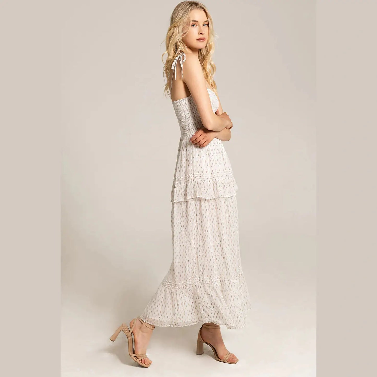 Saltwater Luxe Tatiana Smocked Midi Dress - Ivory - Jaunts Boutique 