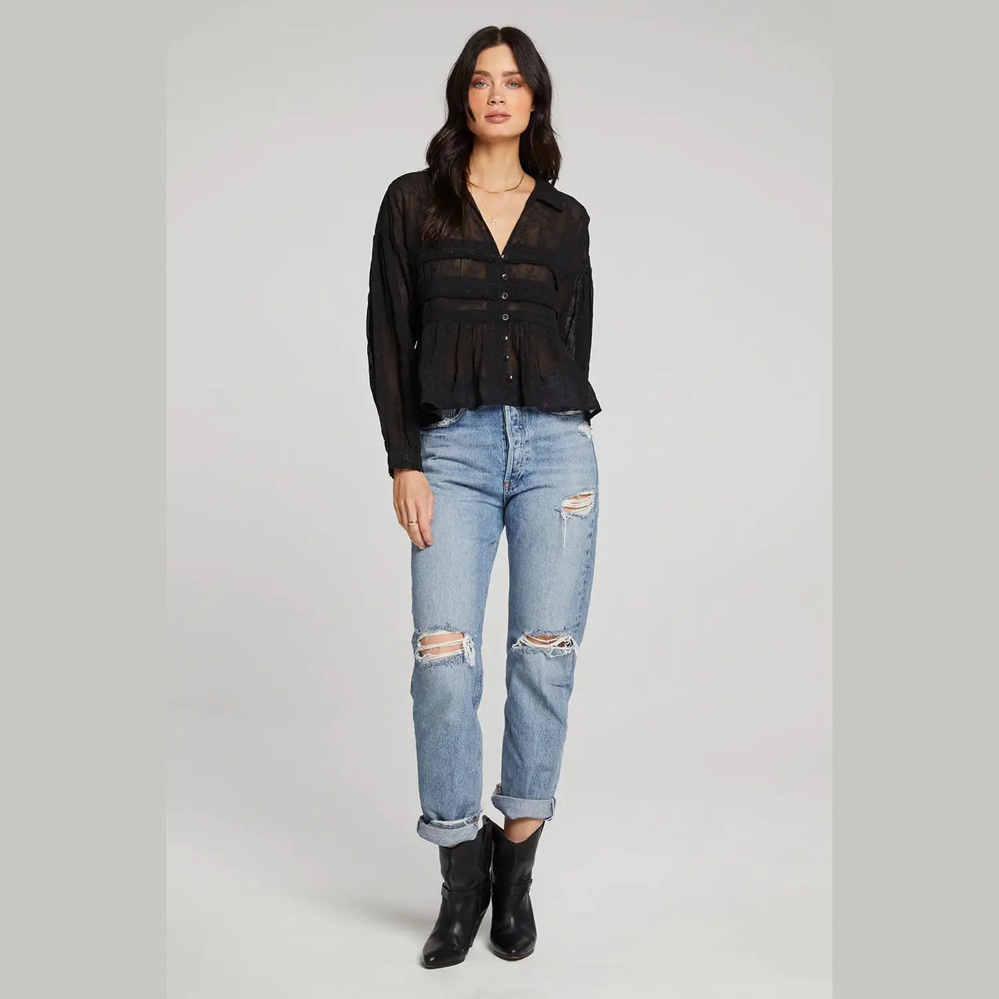 Saltwater Luxe Embroidered Prime Top in Black - Jaunts Boutique 
