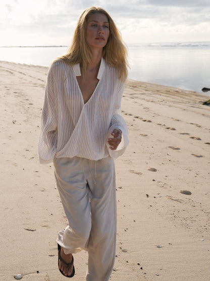 Sade Surplice Top - White Stripes. Website exclusive · Ships direct!