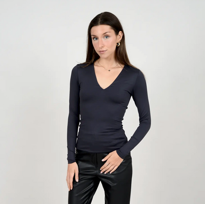 Second Skin Long Sleeve V-Neck Top by RD Style - Jaunts Boutique 