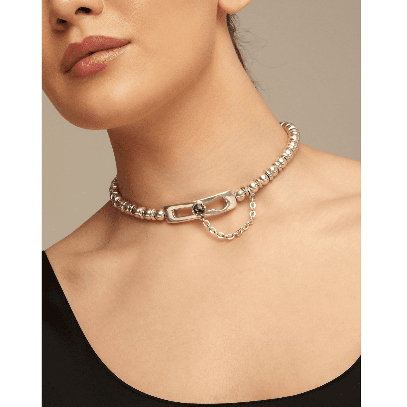 UNOde50 Silver "ON MY OWN" Link Bead Crystal Necklace