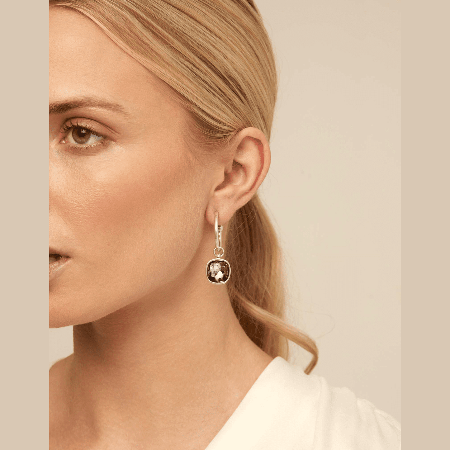 UNOde50 Hoop Pendant Grey Crystal Earrings - Jaunts Boutique 