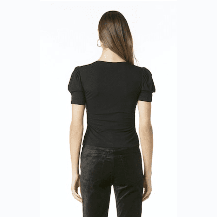 Tart Collections Harper Vegan Leather Ruched Sleeve Top - Black - Jaunts Boutique 