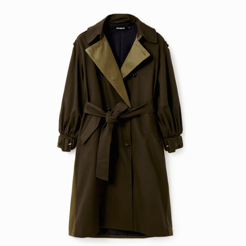 Desigual Oversized Belted Trench Coat - Khaki - Jaunts Boutique 