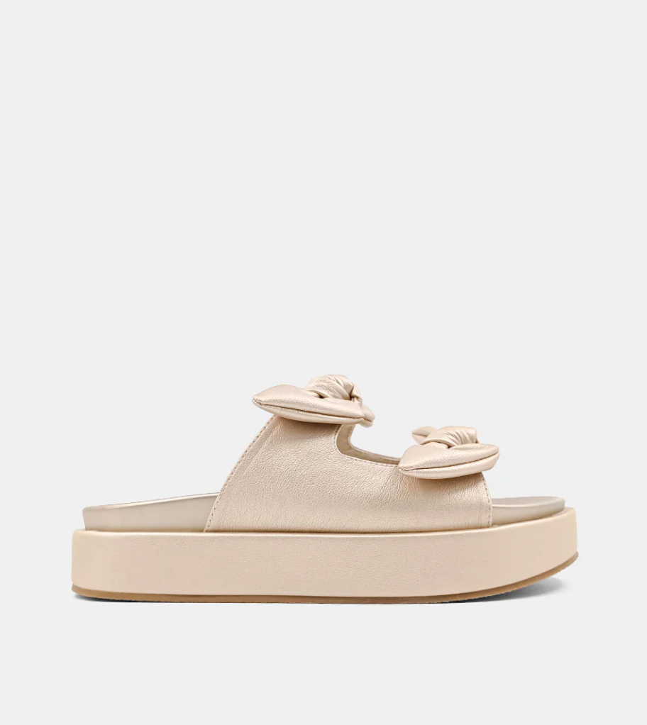 Kiki Gold Flat Form Double Bow Sandals - Jaunts Boutique 