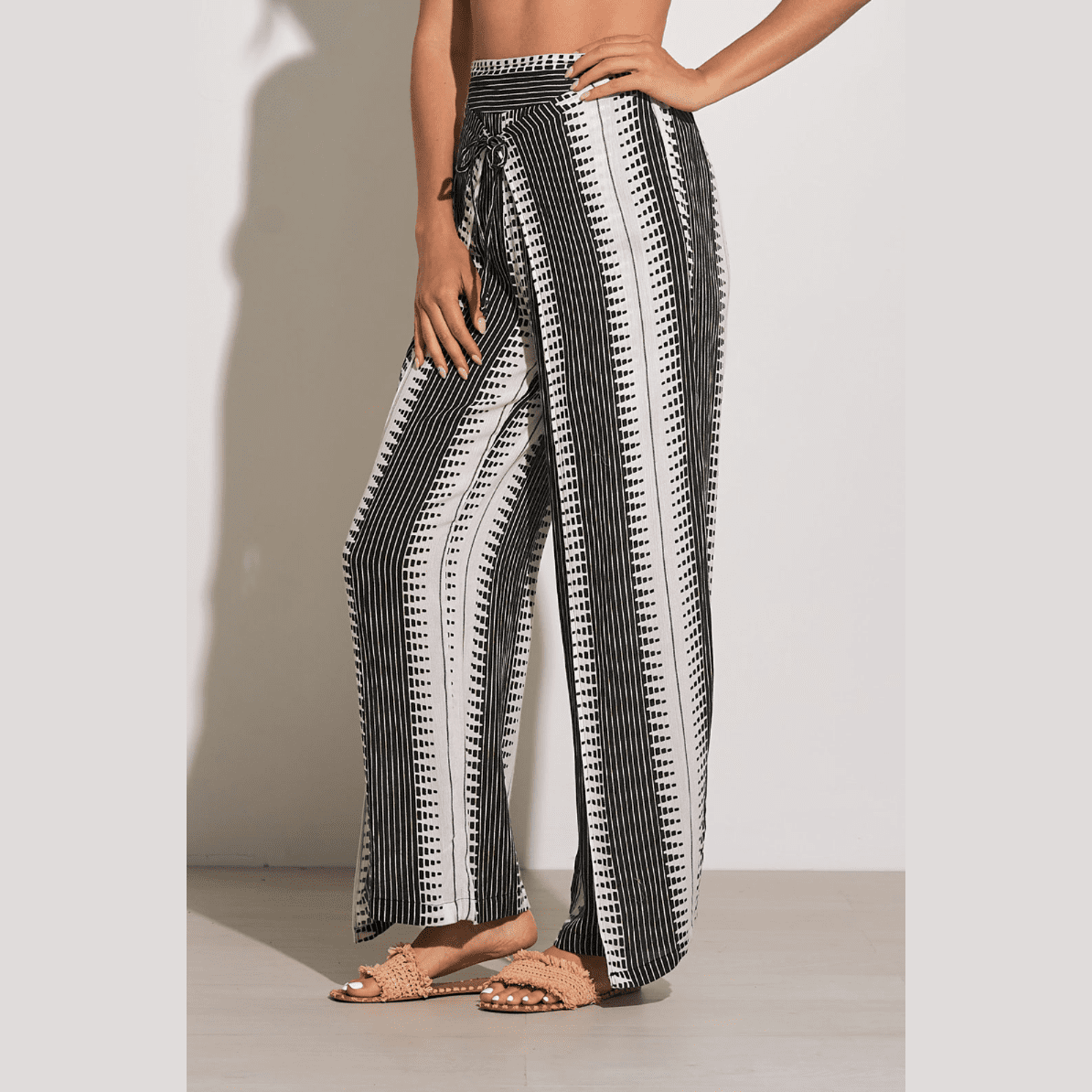 Wrap Front Pants in Black/White Kenya - Jaunts Boutique 