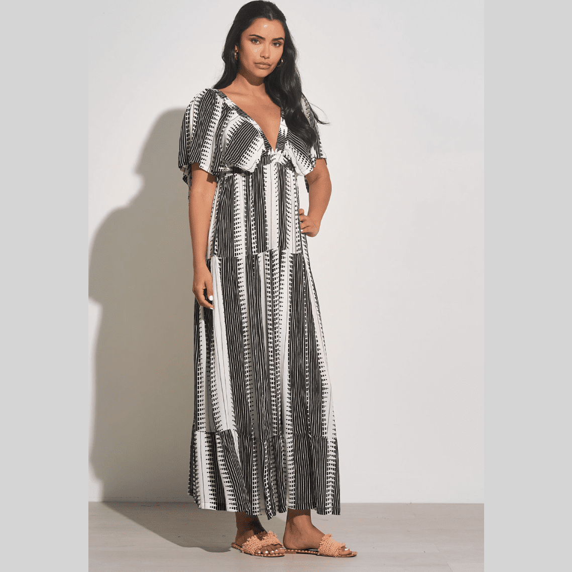 Open Back Maxi Dress in Kenya Black/White - Jaunts Boutique 