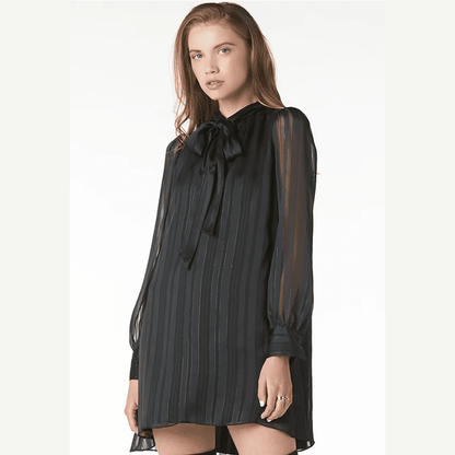 Tart Collections Maelle Long Sleeve Sheer Stripe Mini Dress in Black - Jaunts Boutique 