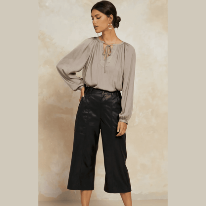 Current Air Vegan Leather Quilted Wide Leg  Cropped Pants in Black - Jaunts Boutique 