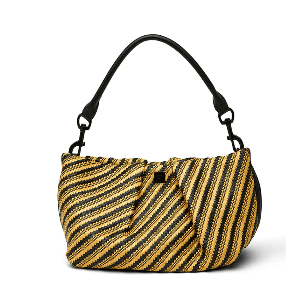 Think Royln Chic Savanna Clutch Crossbody Diagonal Stripe Raffia Handbag in Dune Black - Jaunts Boutique 