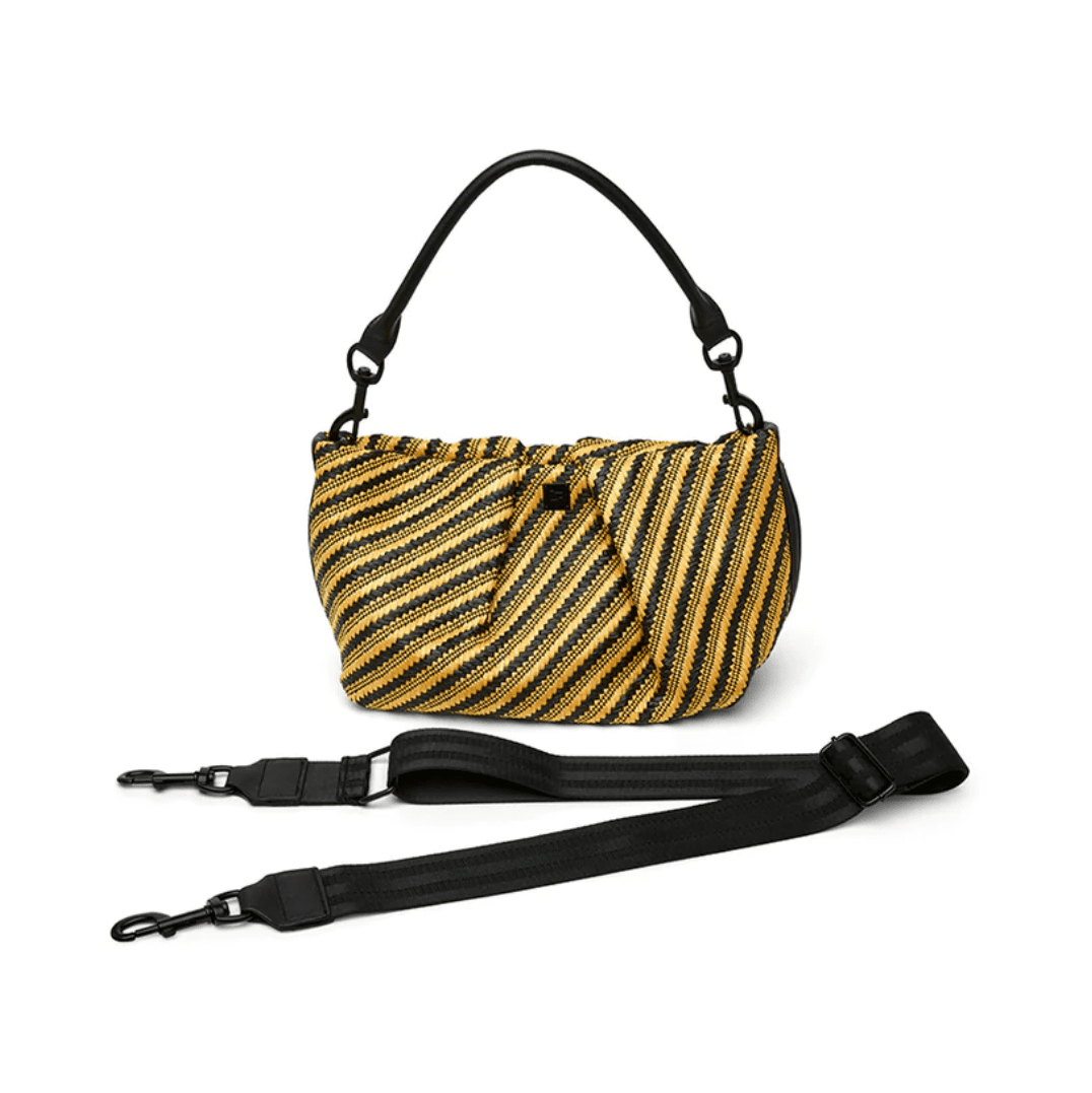 Think Royln Chic Savanna Clutch Crossbody Diagonal Stripe Raffia Handbag in Dune Black - Jaunts Boutique 