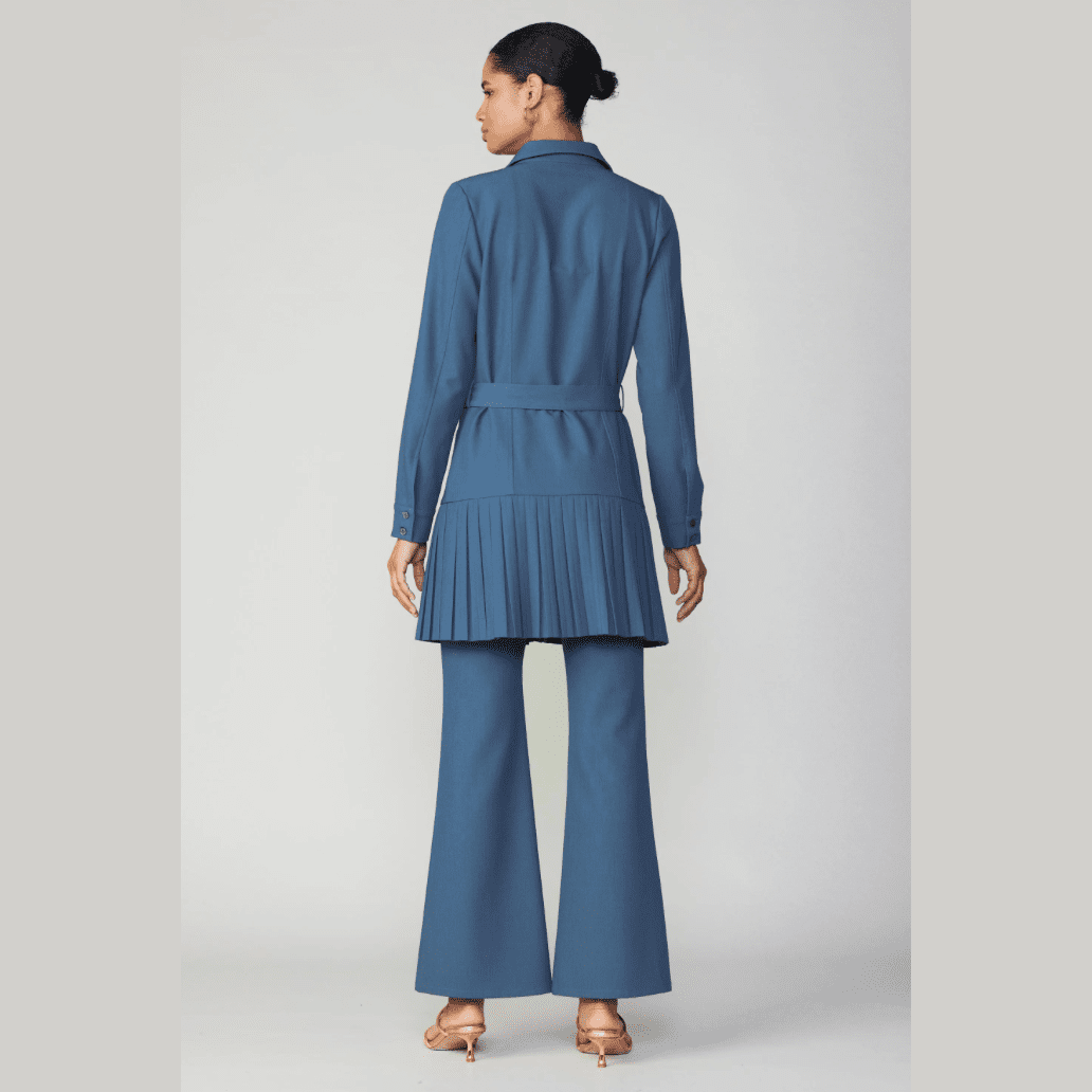 Current Air Pleated Button Down Shirt Dress in Aegean Blue - Jaunts Boutique 
