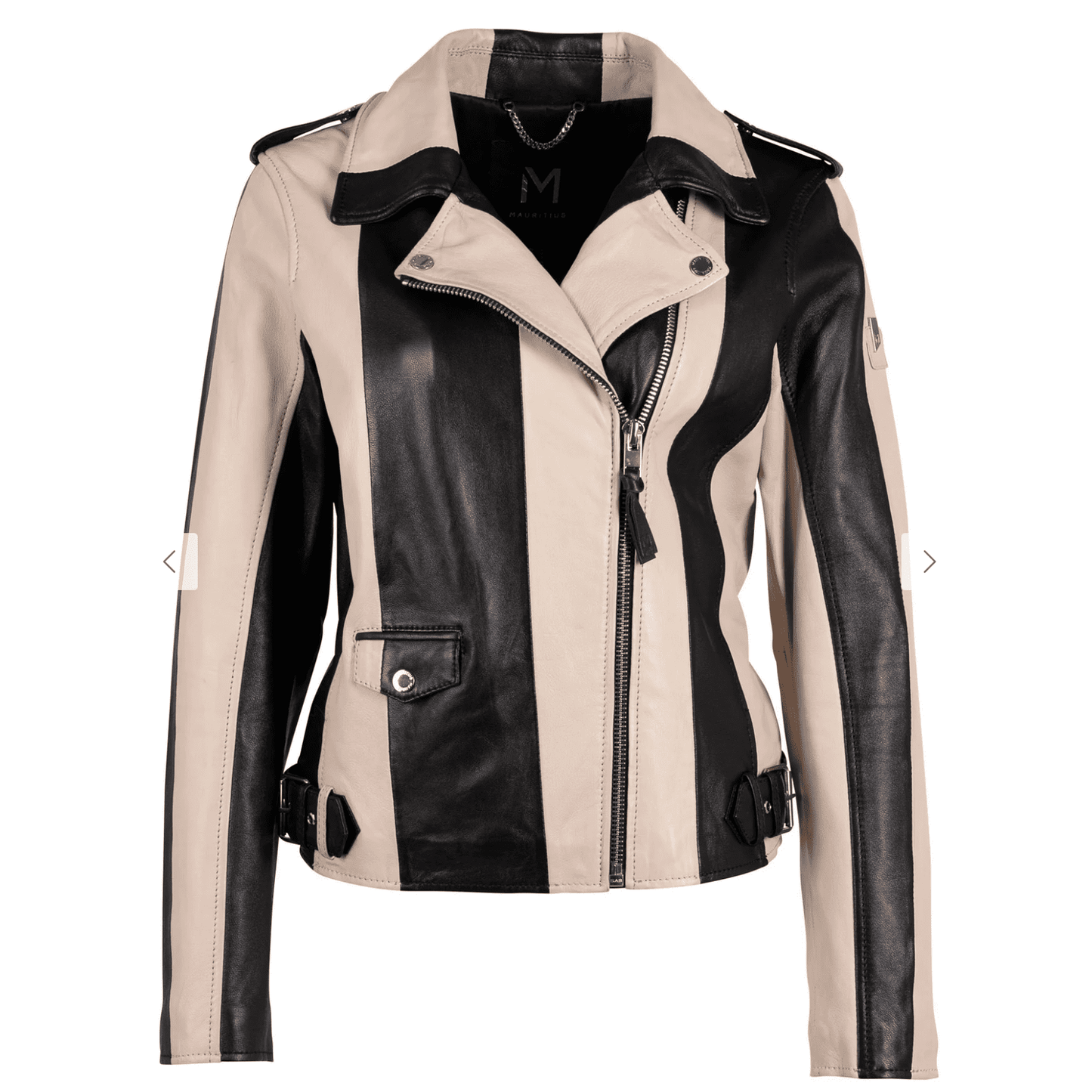 Mauritius Armilla CF Striped Leather Jacket in Black and Beige - Jaunts Boutique 