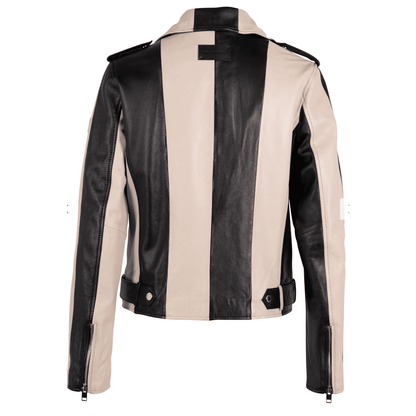 Mauritius Armilla CF Striped Leather Jacket in Black and Beige - Jaunts Boutique 