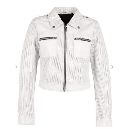 Mauritius Shala RF Leather Perforated Leather Jacket in White - Jaunts Boutique 