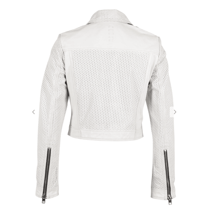 Mauritius Shala RF Leather Perforated Leather Jacket in White - Jaunts Boutique 