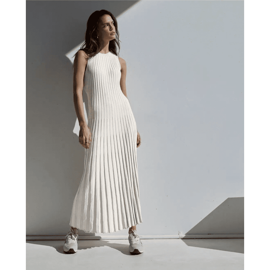 Sleeveless Large Hem Knit Long Dress in Off-White - Jaunts Boutique 