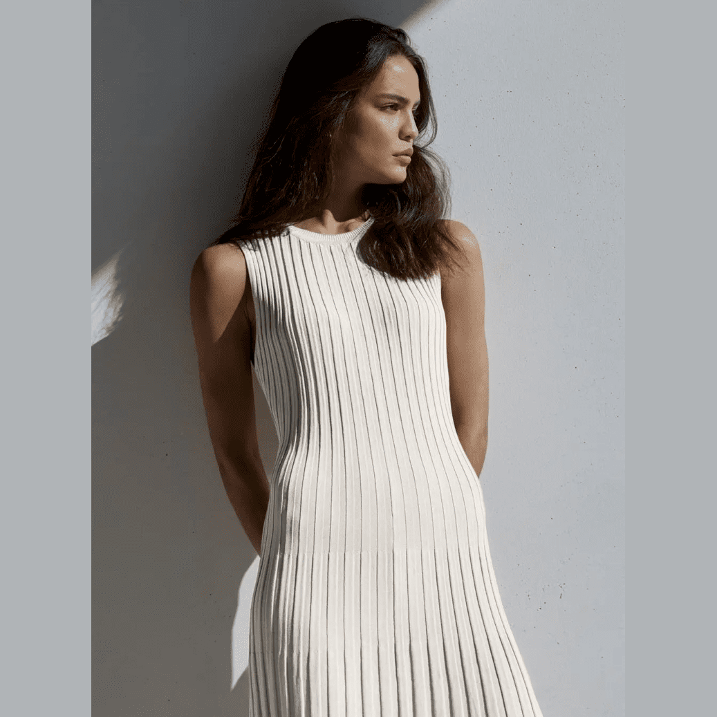 Sleeveless Large Hem Knit Long Dress in Off-White - Jaunts Boutique 