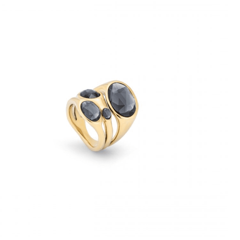 UNOde50 Sunshine Black Faceted Crystal Ring in Gold - Jaunts Boutique 