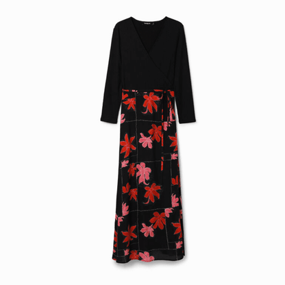Desigual Floral Wrap Midi Dress in Black Multi - Jaunts Boutique 