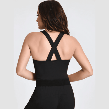 Blanc Noir Zip Front X Back Bodysuit in Black - Jaunts Boutique 