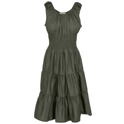 Astrid Italy Seashore Smocked Sleeveless Midi Dress in Cargo - Jaunts Boutique 