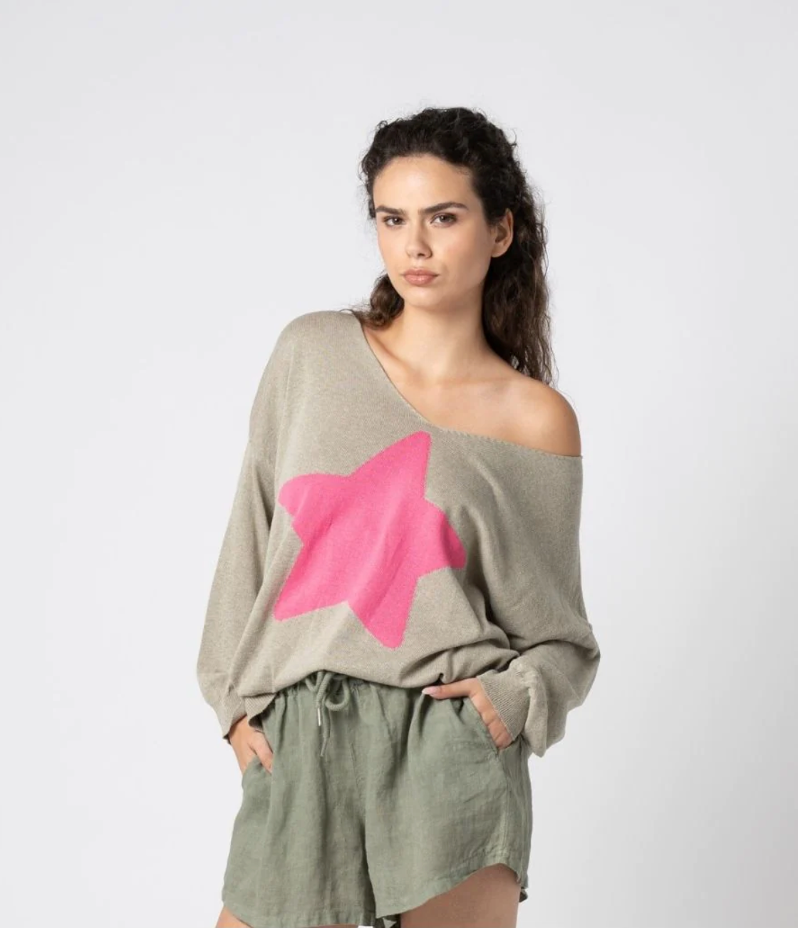 Astrid Italy North Star Knit Sweater in Cargo - Jaunts Boutique 