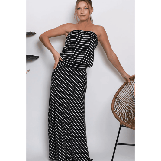 Veronica M Strapless Dropwaist Maxi Dress in Ajax Stripe - Jaunts Boutique 