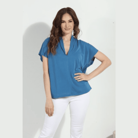 Veronica M V-Neck Cupro Top in Ivory and Storm - Jaunts Boutique 