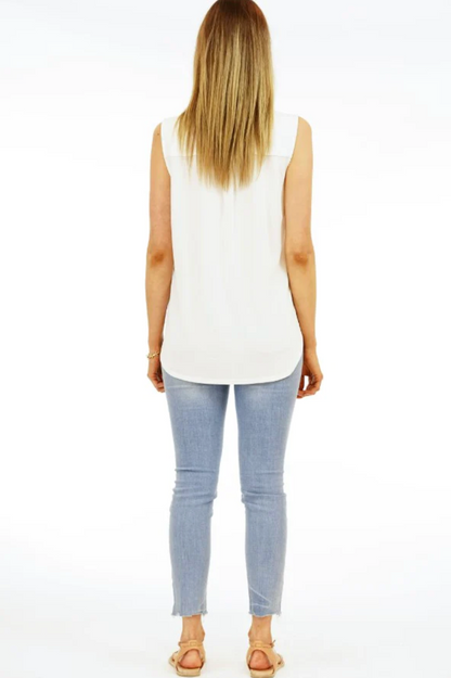 Veronica M The Everyday Cupro Surplice Tank Top in Ivory - Jaunts Boutique 