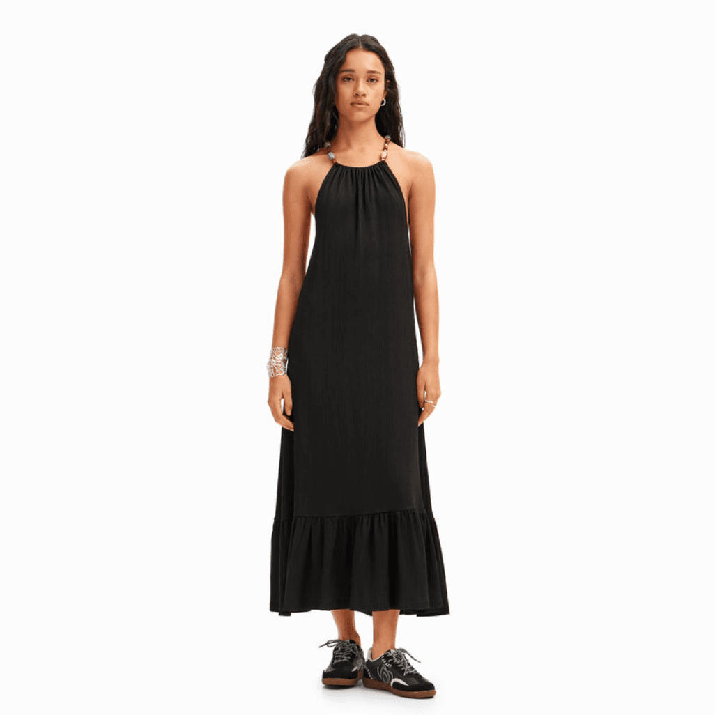 Desigual Beaded Strap Midi Dress in Black - Jaunts Boutique 